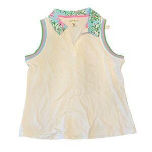 NWT Lilly Pulitzer Luxletic Alister Polo UPF 50+ White Lil Sun Of A Bun Small